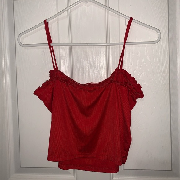 Red Ruffle Crop Shirt - Picture 4 of 5